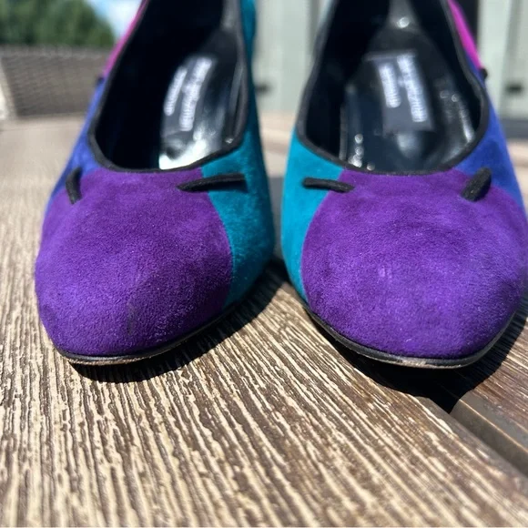 Stuart Weitzman Vintage Gem Multicolor Suede      3 1/2” Heels Size 9 - Picture 9 of 12